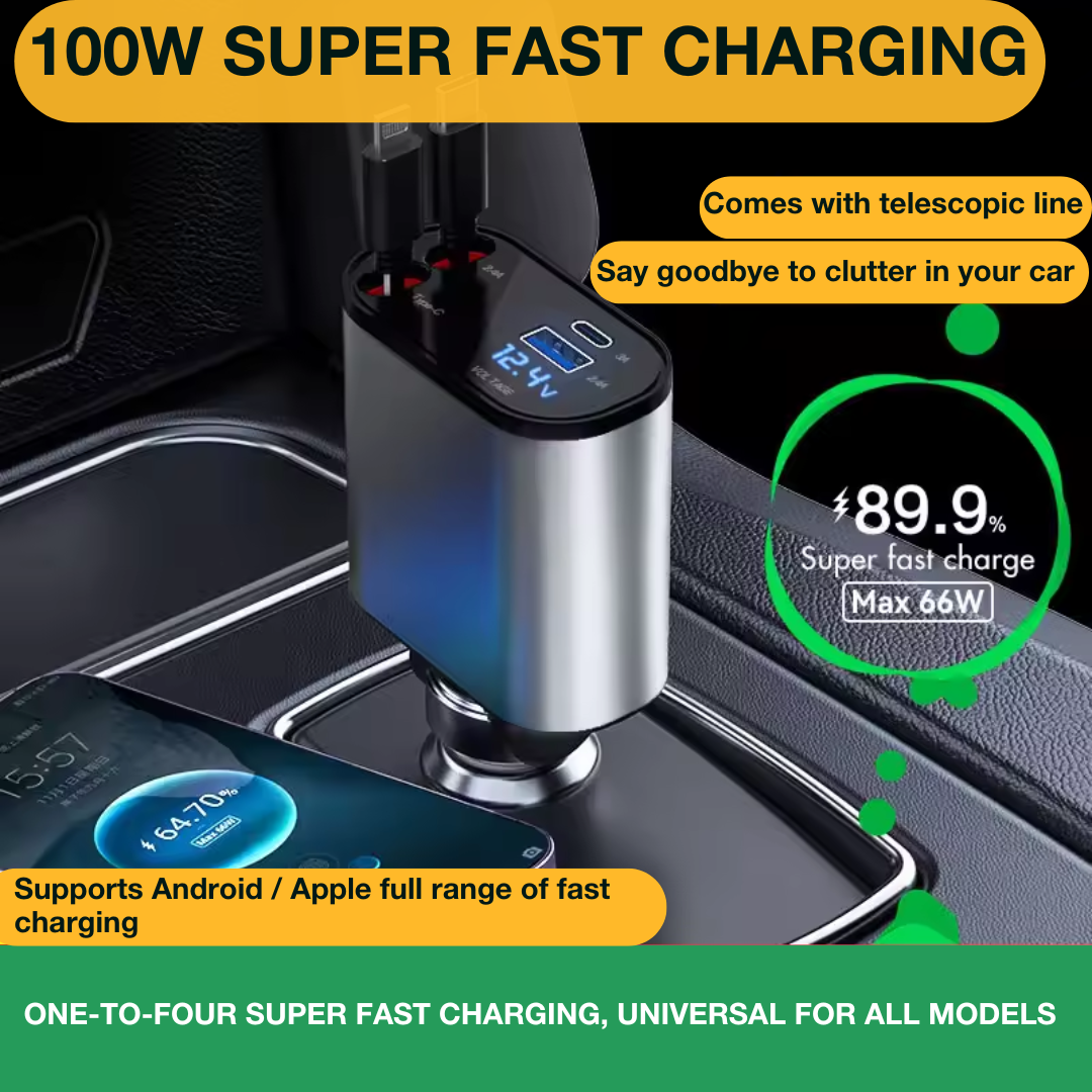 Simplify Your Life – 4 in 1 Retractable Phone Charger for Car | AngelToShop™